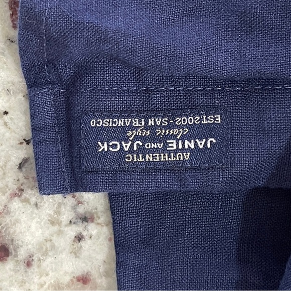 Janie And Jack Navy 100% Linen Button Down Size 2T Toddler Boys Roll Sleeve Cuff - Picture 3 of 7